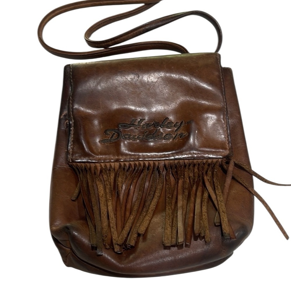 Vintage Harley-Davidson Crossbody Leather Fringed Bag Brown Made in U.S.A.